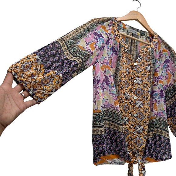 Anthropologie Figueroa & Flower Tunic Front Tie Blouse Sz Petite Small PS - Picture 6 of 13